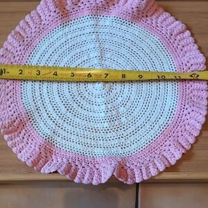 Vintage Handcrafted Pink and White Crochet Kitchen Doily